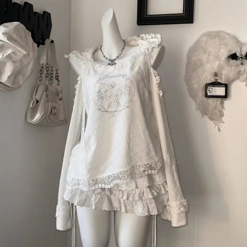 Fly Line - Kawaii Sweet Lolita สไตล์ชุดกระโปรงผู้หญิงโกธิคเซ็กซี่ปิดไหล่ Hooded Top
