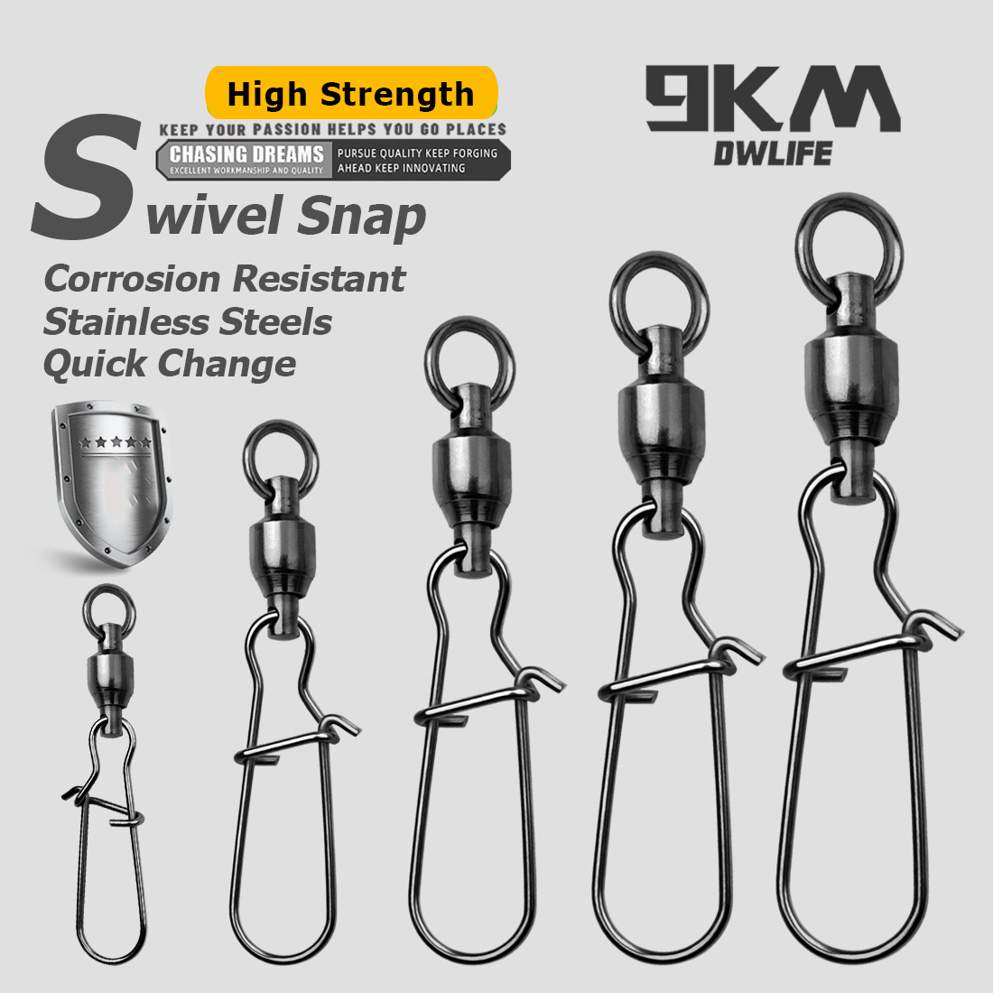 Saltwater Line - ตัวเชื่อมสายเบ็ดตกปลาแบบหมุนได้ 9KM 10 ชิ้น พร้อมตัวล็อคแบบคู่ สีดำนิกเกิล